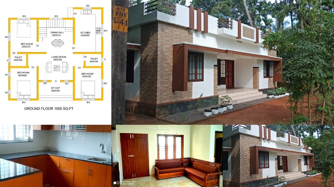 1000 Square Feet 3 Bedroom Single Floor Low Cost House And Plan