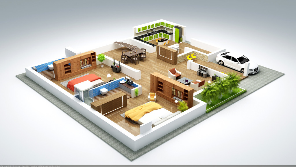 contemporary design 3D kerala home plans - Home Pictures