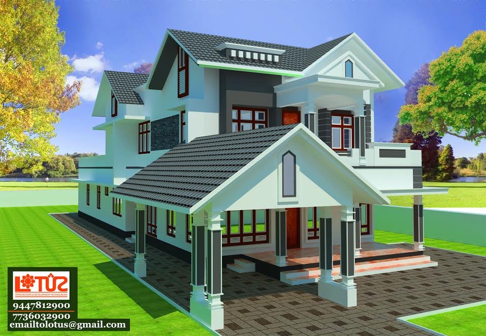 2800 Square Feet 4 Bedroom Sloping Roof Modern Home Design