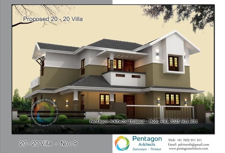 1974 Square Feet 3 Attached Bedroom Sloping Roof Modern Home Design and Plan