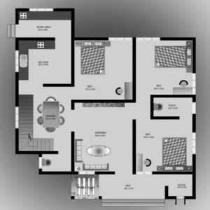 1500 SqFt 3 Bedroom Low Budget Home Design Plan free