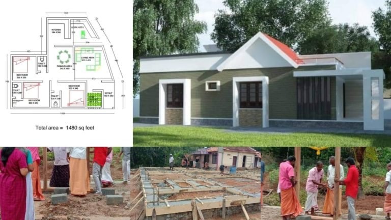 1480 Square Feet 3 Bedroom Single Floor Modern house and Plan