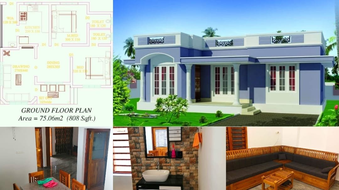 808 Square Feet 2 Bedroom 11 Lack Budget Single Floor House and Plan