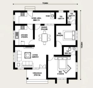1022 Square Feet 2 Bedroom Single Floor Modern Beautiful House and Plan