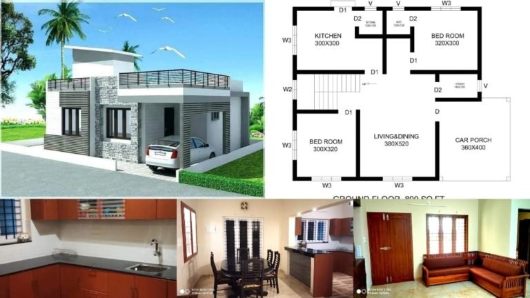 800 Sq Ft 2 Bedroom Contemporary Style Single Floor House and Plan