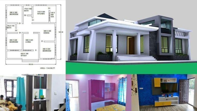 1143 Square Feet 3 Bedroom Contemporary Style Single Floor Home and Plan