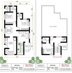 1148 Square Feet 3 BHK Contemporary Style Double Floor House and Plan