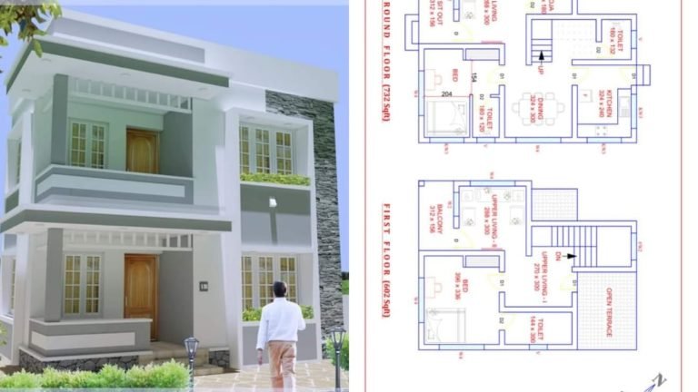 1338 Square Feet 2 Bedroom Contemporary Style Double Floor House and Plan