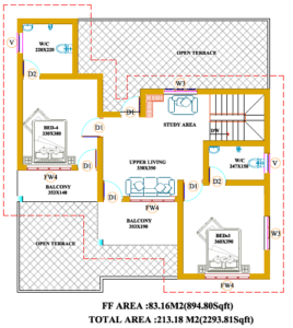 2293 Square Feet 4 Bedroom Colonial Style Double Floor House free Plan