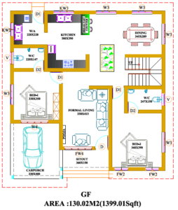2293 Square Feet 4 Bedroom Colonial Style Double Floor House free Plan