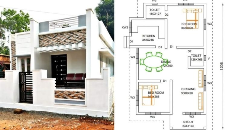 830 Square Feet 2 Bedroom Single Floor Low Cost House and Plan