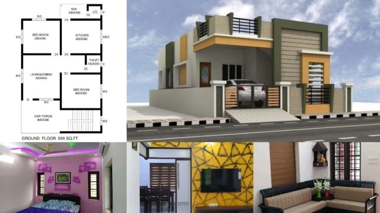 955 Square Feet 2 BHK Contemporary Style House and Plan
