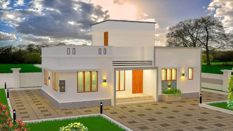 986 Square Feet 2 Bedroom Single Floor Modern Flat Roof House and Plan