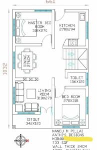733 Square Feet 2 Bedroom Single Floor Beautiful House and Plan