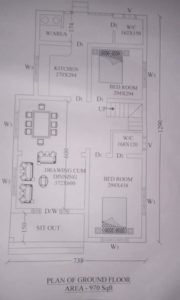 970 Square Feet 2 Bedroom Single Floor Beautiful House and Plan