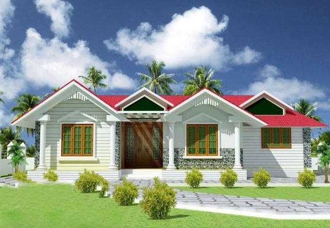 1070 Square Feet 3 Bedroom Traditional Style Single Floor House and Plan