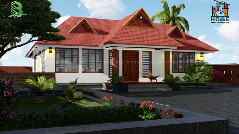 1542 Square Feet 3 Bedroom Traditional Style Inner Courtyard House Design