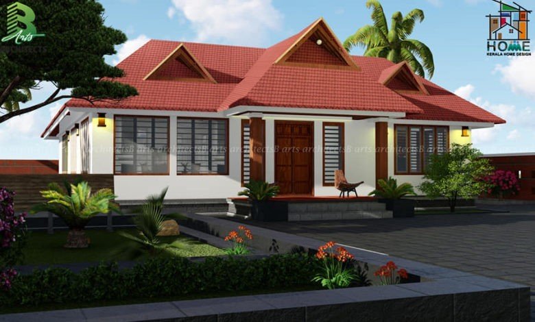 1542 Square Feet 3 Bedroom Traditional Style Inner Courtyard House Design