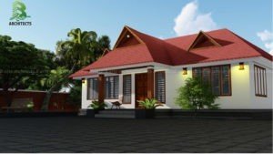 1542 Square Feet 3 Bedroom Traditional Style Inner Courtyard House Design