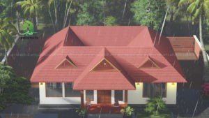 1542 Square Feet 3 Bedroom Traditional Style Inner Courtyard House Design