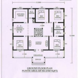 1560 Sq Ft 4BHK Traditional Nalukettu Style Single Floor House and Plan