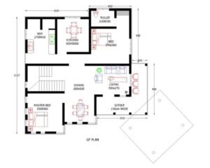 2200 Sq Ft 4BHK Contemporary Style Two Floor House Plan