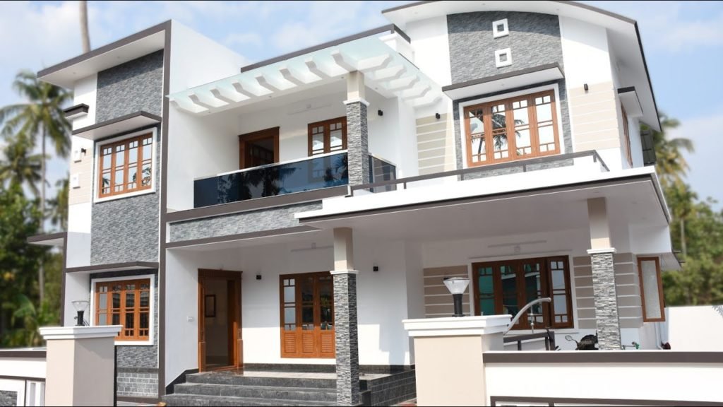 2400 Sq Ft 4 BHK Contemporary Style Double Floor House at 7.5 Cent Plot