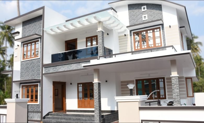 2400 Sq Ft 4 BHK Contemporary Style Double Floor House at 7.5 Cent Plot