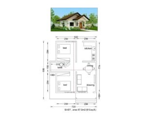 613 Square Feet 2BHK Single Floor Simple and Cute House and Plan, 9 Lacks