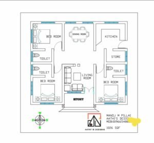 1026 Sq Ft 3 BHK Single Floor Beautiful House and Plan, Cost 15 Lacks
