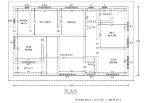 1241 Sq Ft 3BHK Single Floor Low Budget Beautiful House and Plan, 18.50 Lacks