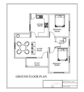 680 Sq Ft 2BHK Traditional Style Single Storey Beautiful House Plan