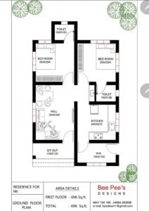 696 Sq Ft 2BHK Modern Single-Storey Beautiful House and Plan