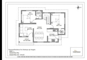 750 Sq Ft 2BHK Single Floor Contemporary Style House and Plan
