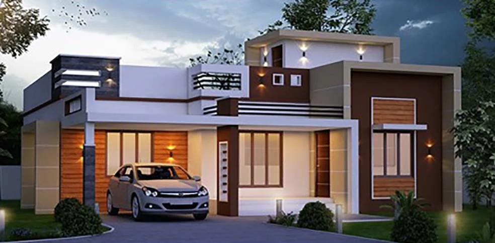 1000 Sq Ft 2BHK Contemporary Style Modern Single-Storey House and Free Plan