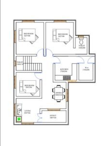 1200 Sq Ft 3BHK Contemporary Style Single Floor House and Plan