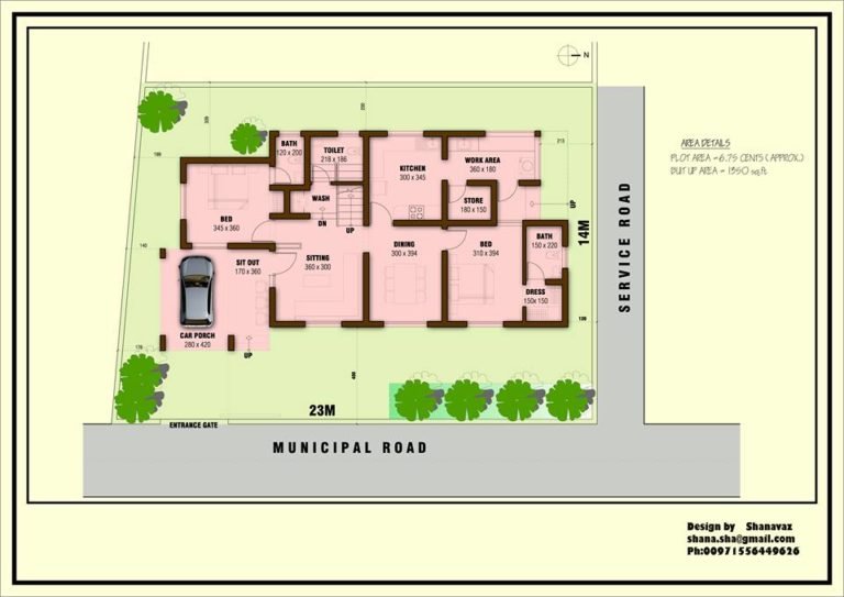 1350 Sq Ft 2BHK Modern SingleStorey House and Plan at 6.75 Cent Land