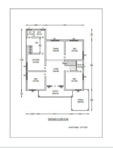 1377 Sq Ft 3BHK Contemporary Style Single Storey House and Plan