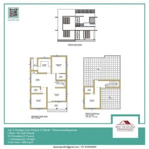 1420 Sq Ft 3BHK Contemporary Style Two-Storey House and Free Plan