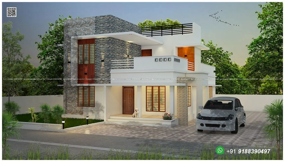 1420 Sq Ft 3BHK Contemporary Style Two-Storey House and Free Plan