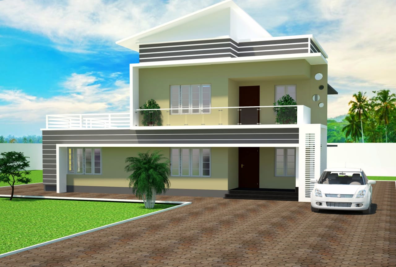 1684 Sq Ft 3BHK Contemporary Style Two-Storey House and Plan