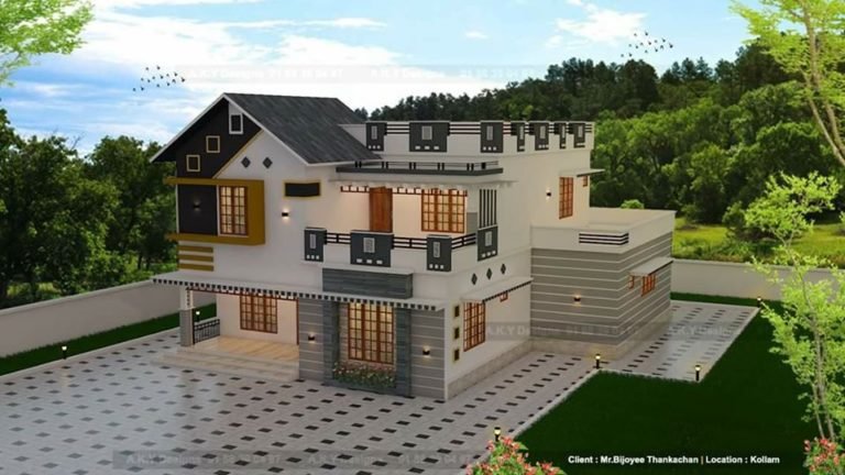 2319 Sq Ft 5BHK Contemporary With Slope Roof Design Home and Free Plan