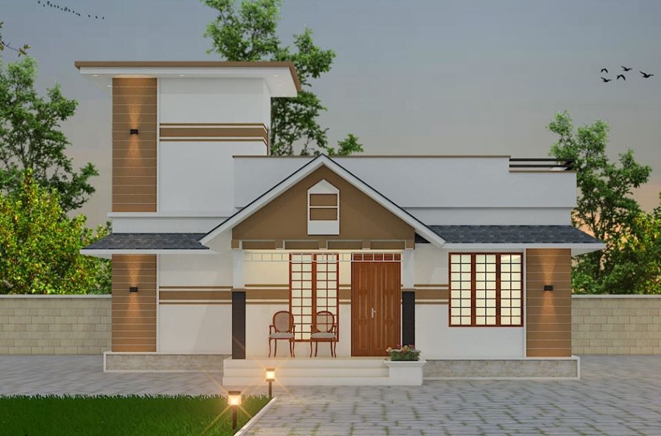 827 Sq Ft 2BHK Traditional Style Single Storey House and Plan