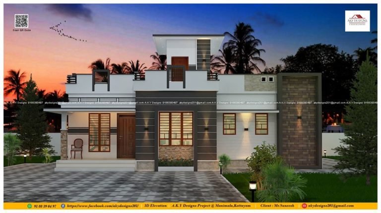 970 Sq Ft 2BHK Modern Single-Storey House and Plan