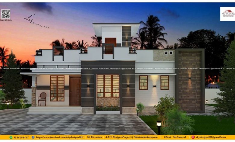 970 Sq Ft 2BHK Modern Single-Storey House and Plan