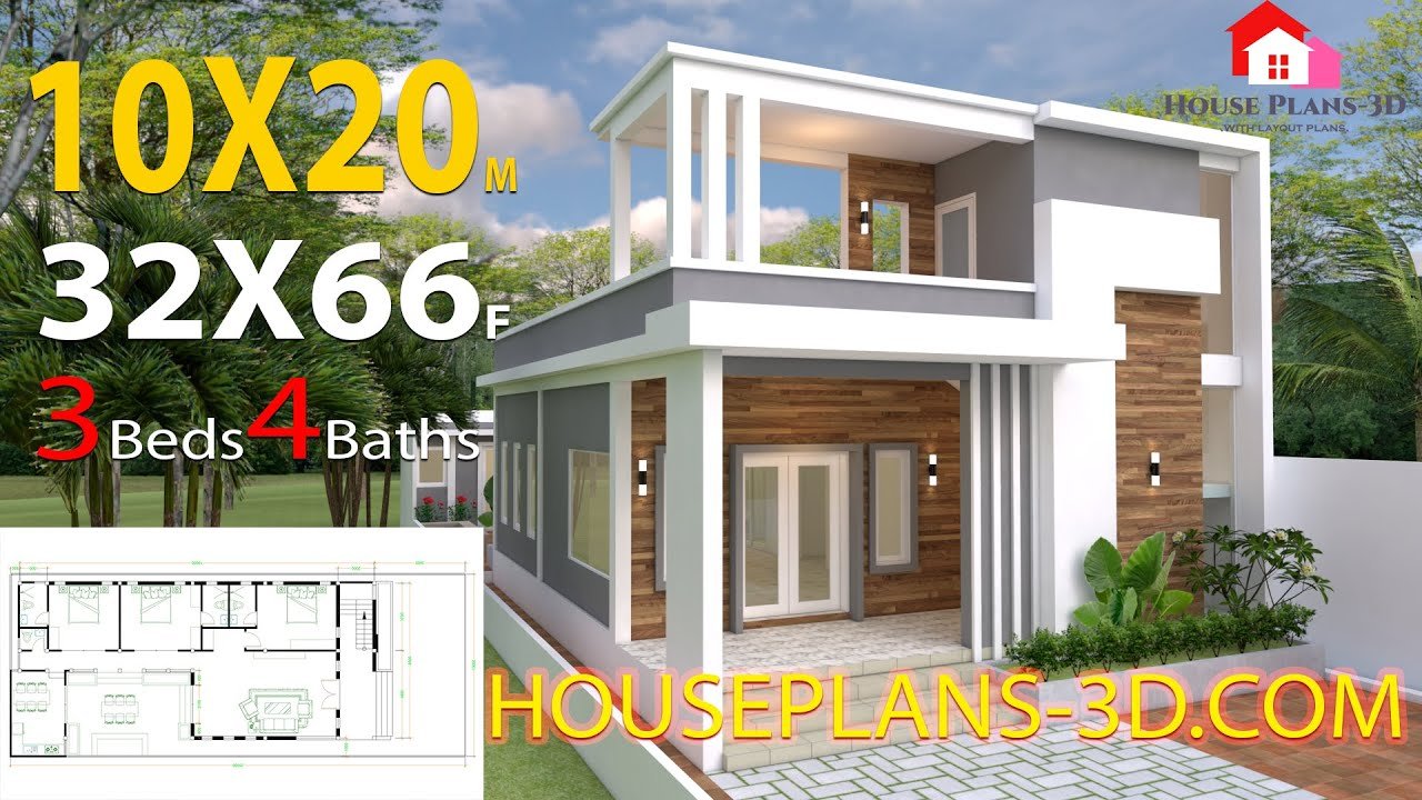 House Design Plans 32x66 Feet 3 Bedrooms 10x Meter Full Plans Home Pictures