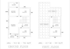 1011 Sq Ft 3BHK Contemporary Style Two Floor House Free Plan