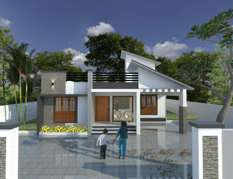 1340 Sq Ft 3BHK Contemporary Style Single-Storey House Free Plan