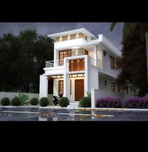 1375 Sq Ft 3BHK Modern Two Floor House at 4.5 Cent Plot