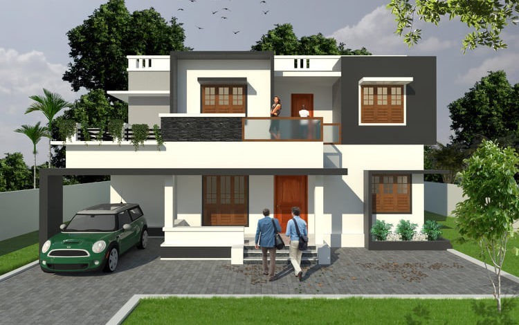 1603 Sq Ft 4BHK Modern Two-Storey Flat Roof Style House and Free Plan